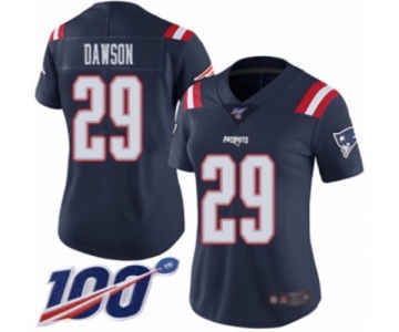 Women's New England Patriots #29 Duke Dawson Limited Navy Blue Rush Vapor Untouchable 100th Season Football Jersey