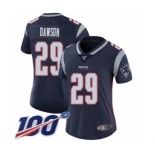 Women's New England Patriots #29 Duke Dawson Navy Blue Team Color Vapor Untouchable Limited Player 100th Season Football Jersey