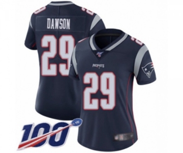 Women's New England Patriots #29 Duke Dawson Navy Blue Team Color Vapor Untouchable Limited Player 100th Season Football Jersey