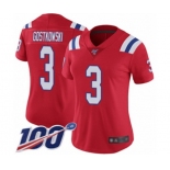 Women's New England Patriots #3 Stephen Gostkowski Red Alternate Vapor Untouchable Limited Player 100th Season Football Jersey