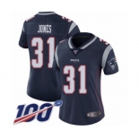 Women's New England Patriots #31 Jonathan Jones Navy Blue Team Color Vapor Untouchable Limited Player 100th Season Football Jersey