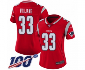 Women's New England Patriots #33 Joejuan Williams Limited Red Inverted Legend 100th Season Football Jersey