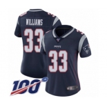 Women's New England Patriots #33 Joejuan Williams Navy Blue Team Color Vapor Untouchable Limited Player 100th Season Football Jersey