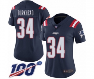 Women's New England Patriots #34 Rex Burkhead Limited Navy Blue Rush Vapor Untouchable 100th Season Football Jersey