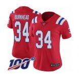 Women's New England Patriots #34 Rex Burkhead Red Alternate Vapor Untouchable Limited Player 100th Season Football Jersey