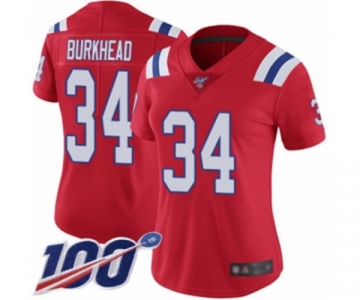 Women's New England Patriots #34 Rex Burkhead Red Alternate Vapor Untouchable Limited Player 100th Season Football Jersey