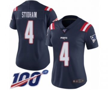 Women's New England Patriots #4 Jarrett Stidham Limited Navy Blue Rush Vapor Untouchable 100th Season Football Jersey