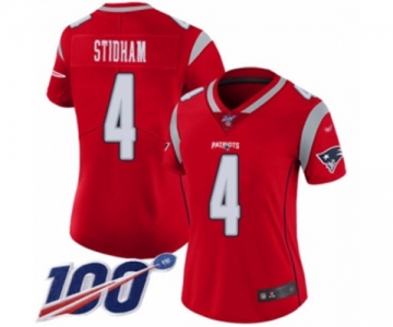 Women's New England Patriots #4 Jarrett Stidham Limited Red Inverted Legend 100th Season Football Jersey