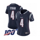 Women's New England Patriots #4 Jarrett Stidham Navy Blue Team Color Vapor Untouchable Limited Player 100th Season Football Jersey