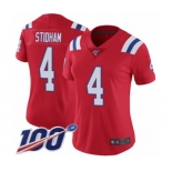 Women's New England Patriots #4 Jarrett Stidham Red Alternate Vapor Untouchable Limited Player 100th Season Football Jersey