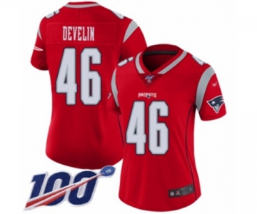 Women's New England Patriots #46 James Develin Limited Red Inverted Legend 100th Season Football Jersey