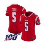 Women's New England Patriots #5 Danny Etling Limited Red Inverted Legend 100th Season Football Jersey