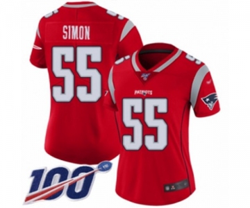 Women's New England Patriots #55 John Simon Limited Red Inverted Legend 100th Season Football Jersey