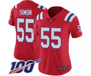 Women's New England Patriots #55 John Simon Red Alternate Vapor Untouchable Limited Player 100th Season Football Jersey