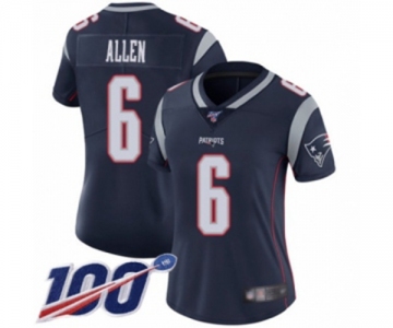 Women's New England Patriots #6 Ryan Allen Navy Blue Team Color Vapor Untouchable Limited Player 100th Season Football Jersey