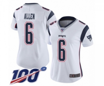 Women's New England Patriots #6 Ryan Allen White Vapor Untouchable Limited Player 100th Season Football Jersey