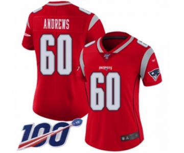 Women's New England Patriots #60 David Andrews Limited Red Inverted Legend 100th Season Football Jersey