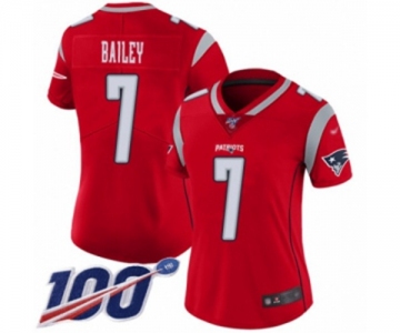 Women's New England Patriots #7 Jake Bailey Limited Red Inverted Legend 100th Season Football Jersey