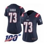 Women's New England Patriots #73 John Hannah Limited Navy Blue Rush Vapor Untouchable 100th Season Football Jersey