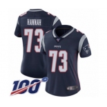 Women's New England Patriots #73 John Hannah Navy Blue Team Color Vapor Untouchable Limited Player 100th Season Football Jersey