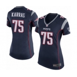 Women's New England Patriots #75 Ted Karras Game Navy Blue Team Color Football Jersey