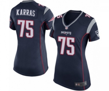 Women's New England Patriots #75 Ted Karras Game Navy Blue Team Color Football Jersey