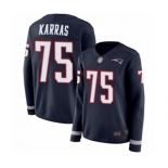 Women's New England Patriots #75 Ted Karras Limited Navy Blue Therma Long Sleeve Football Jersey