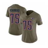 Women's New England Patriots #75 Ted Karras Limited Olive 2017 Salute to Service Football Jersey