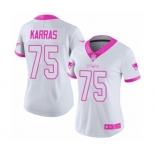 Women's New England Patriots #75 Ted Karras Limited White Pink Rush Fashion Football Jersey