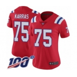 Women's New England Patriots #75 Ted Karras Red Alternate Vapor Untouchable Limited Player 100th Season Football Jersey