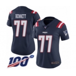 Women's New England Patriots #77 Michael Bennett Limited Navy Blue Rush Vapor Untouchable 100th Season Football Jersey