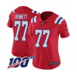 Women's New England Patriots #77 Michael Bennett Red Alternate Vapor Untouchable Limited Player 100th Season Football Jersey