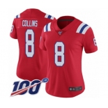 Women's New England Patriots #8 Jamie Collins Red Alternate Vapor Untouchable Limited Player 100th Season Football Jersey