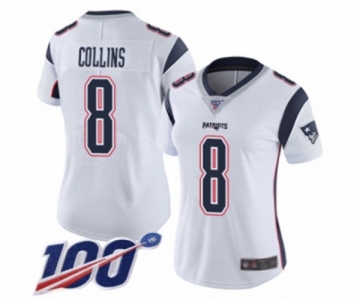 Women's New England Patriots #8 Jamie Collins White Vapor Untouchable Limited Player 100th Season Football Jersey