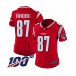 Women's New England Patriots #87 Rob Gronkowski Limited Red Inverted Legend 100th Season Football Jersey