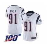 Women's New England Patriots #91 Deatrich Wise Jr White Vapor Untouchable Limited Player 100th Season Football Jersey