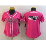 Women's New England Patriots Pink Team Big Logo With Patch Cool Base Stitched Baseball Jersey