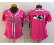 Women's New England Patriots Pink Team Big Logo With Patch Cool Base Stitched Baseball Jersey