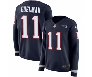 Women's Nike New England Patriots #11 Julian Edelman Limited Navy Blue Therma Long Sleeve NFL Jersey