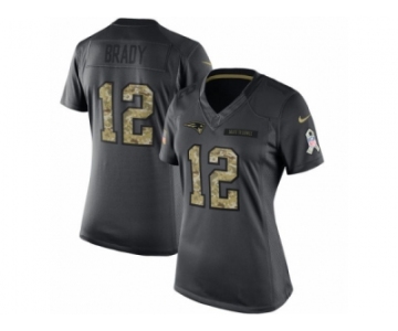 Women's Nike New England Patriots #12 Tom Brady Limited Black 2016 Salute to Service NFL Jersey