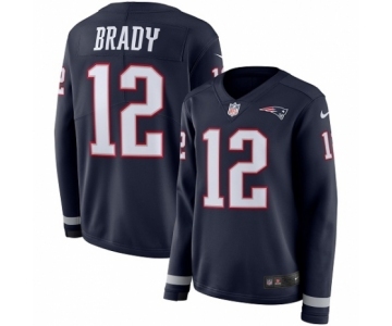 Women's Nike New England Patriots #12 Tom Brady Limited Navy Blue Therma Long Sleeve NFL Jersey