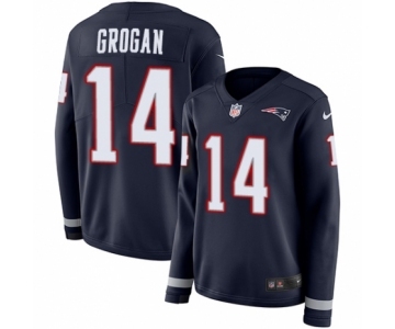 Women's Nike New England Patriots #14 Steve Grogan Limited Navy Blue Therma Long Sleeve NFL Jersey