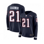 Women's Nike New England Patriots #21 Duron Harmon Limited Navy Blue Therma Long Sleeve NFL Jersey