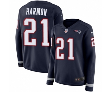 Women's Nike New England Patriots #21 Duron Harmon Limited Navy Blue Therma Long Sleeve NFL Jersey