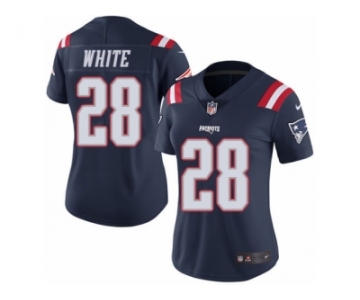 Women's Nike New England Patriots #28 James White Limited Navy Blue Rush NFL Jersey