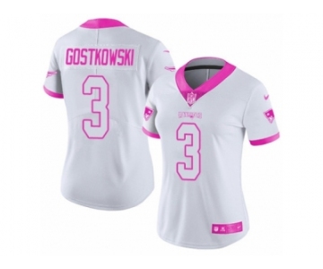 Women's Nike New England Patriots #3 Stephen Gostkowski Vapor Untouchable Limited White-Pink Rush Fashion NFL Jersey