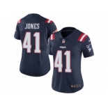 Women's Nike New England Patriots #41 Cyrus Jones Limited Navy Blue Rush NFL Jersey