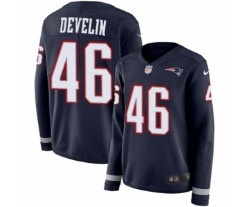 Women's Nike New England Patriots #46 James Develin Limited Navy Blue Therma Long Sleeve NFL Jersey