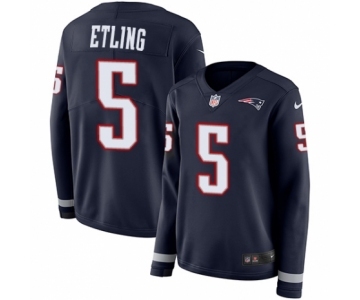 Women's Nike New England Patriots #5 Danny Etling Limited Navy Blue Therma Long Sleeve NFL Jersey