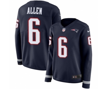 Women's Nike New England Patriots #6 Ryan Allen Limited Navy Blue Therma Long Sleeve NFL Jersey